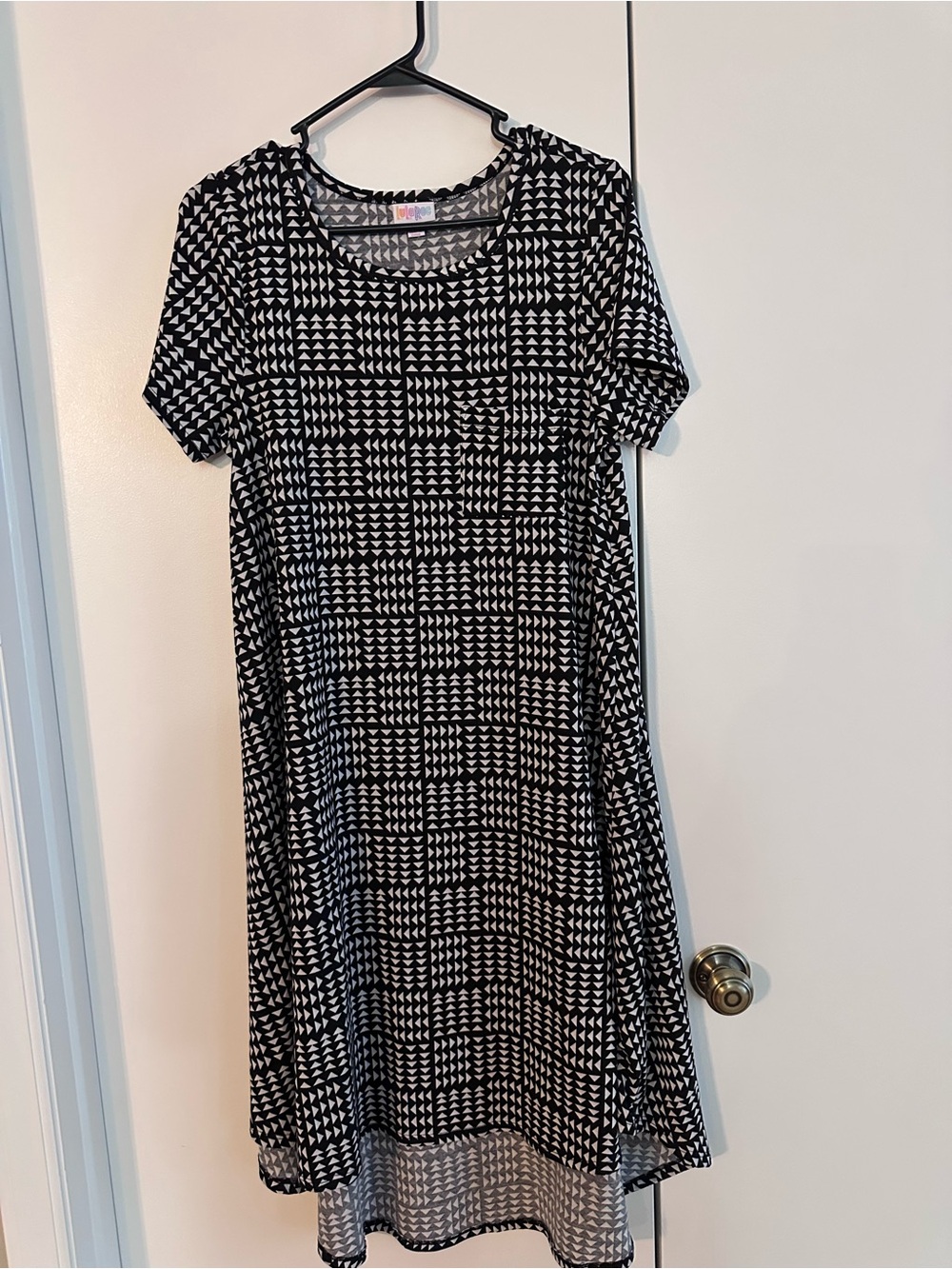 High-Low Black and White Geometric Short-Sleeve Women's Dress